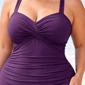 NWT Land’s End Size 22W DDD Swimsuit Eggplant Purple Classic Swimming Ruched NEW